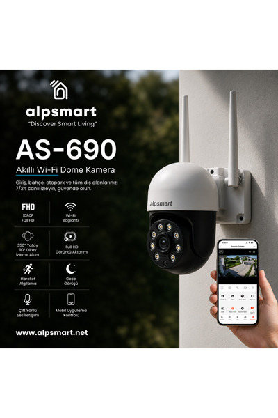 ALPSMART As690 2mp 360º Wifi Akıllı Dome Güvenlik Kamerası Dış Mekan Uyumlu