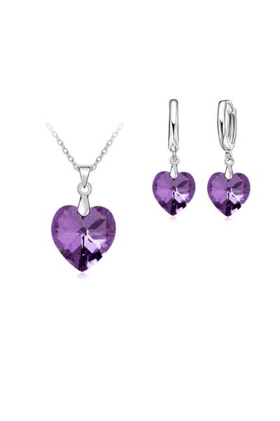 Choice Purple Love Heart Shape Women 925 Sterling Silver Color Bridal Jewelry...