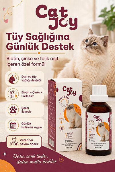 CATJOY Plus B Kedi Tüy Damlası 50 ml | Biotin, Çinko, Folik Asit, Şeker İlave...