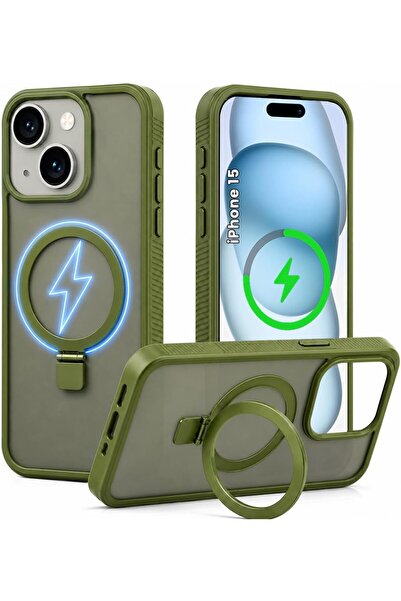 CROWNYX Magnetic Stand Case for iPhone 15, Shockproof Slim Hybrid TPU Cover w...