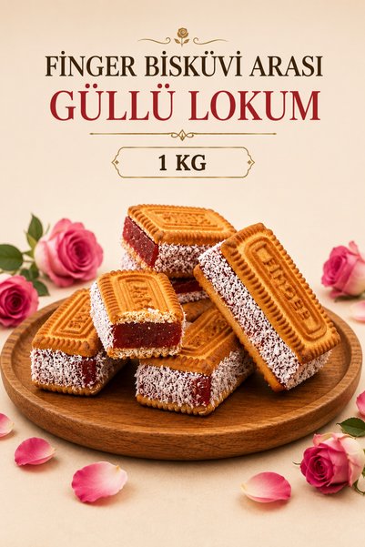 ÜLKÜ KURUYEMİŞ (1 KG) Finger Bisküvili Arası Güllü Kıstırma Lokum