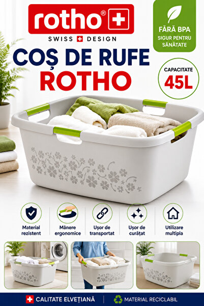 Rothoplast Cos de rufe din plastic, 50 L, cu manere