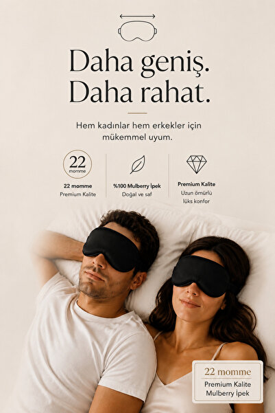 ICON SILK %100 Saf İpek 'Sleep & Glow' Uyku Maskesi Göz Bandı (Kömür)