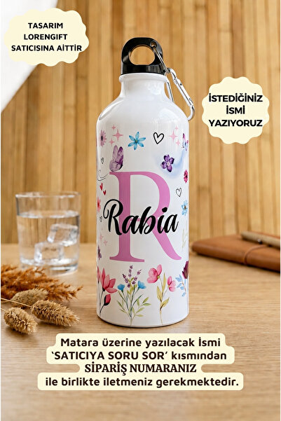Loren Gift Kişiye Özel İsimli Kancalı Alüminyum Suluk Matara Çiçek Fısıltısı ...
