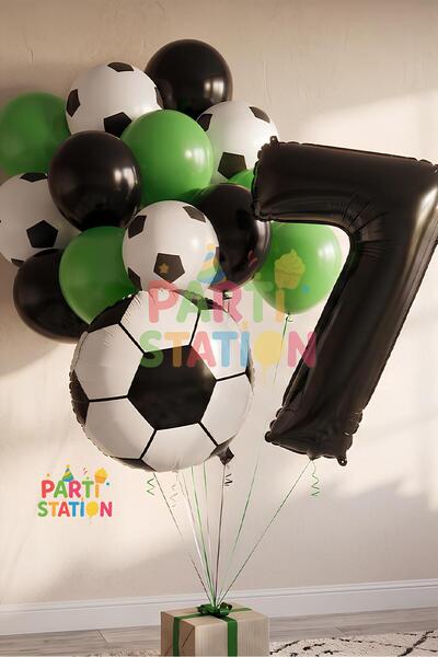 Parti Station Futbol Topu Maç 7 Yaş Balon Set Futbol Topu Maç Konsept Doğum G...