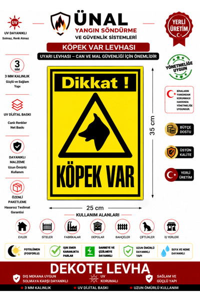 ünalgrup Dikkat Köpek Var Uyarı Levhası 21x30 cm PVC Folyo Sticker Bahçe Kapı