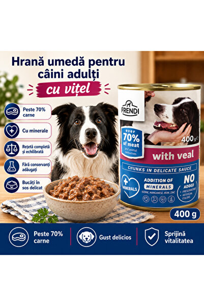 FRENDİ Dog cu vitel, hrana umeda pentru caini, conserva 400 g