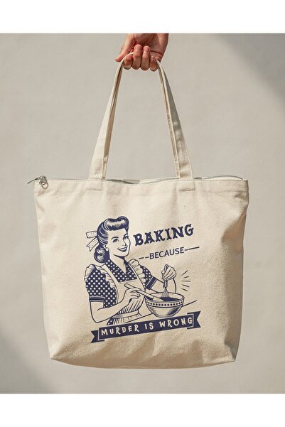 buzagi tasarım ürünleri Murder Is Wrong Zippered Lined Gusseted Canvas Bag 35...