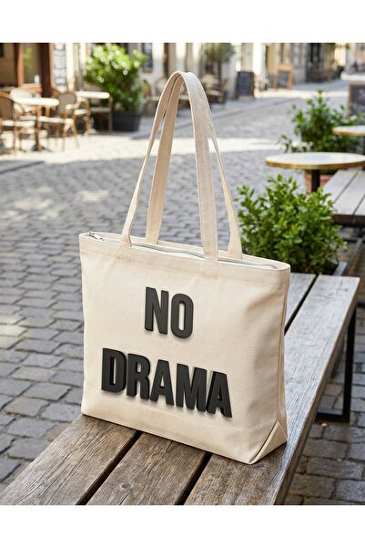 buzagi tasarım ürünleri No Drama Zippered Lined Gusseted Canvas Bag 35 X 40 cm