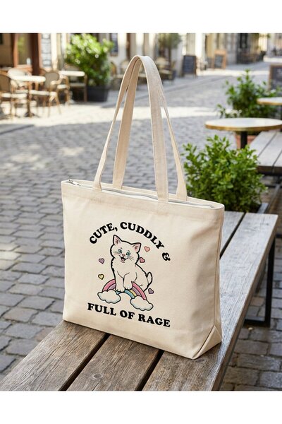 buzagi tasarım ürünleri Full of Rage Zippered Lined Gusseted Canvas Bag 35 X ...