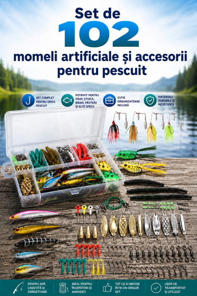 Fish & Paws Set de 102 momeli artificiale și accesorii pentru pescuit