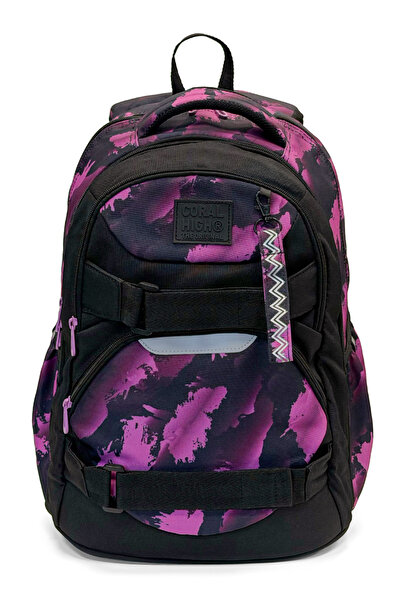 Coral High Black Patterned School Backpack 24443