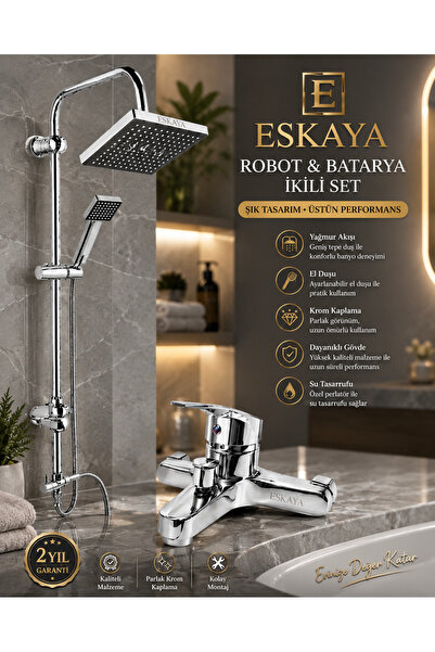 ESHOME Robot Kare Tepe Duş Sistemi Çok Fonksiyonlu Yağmurlama Duş seti Aç Kap...
