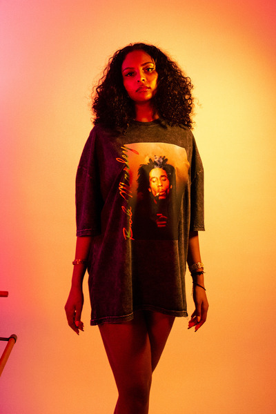 Sekizbiraltı Bob Marley Baskılı Oversize Unisex Yıkamalı Siyah Tshirt