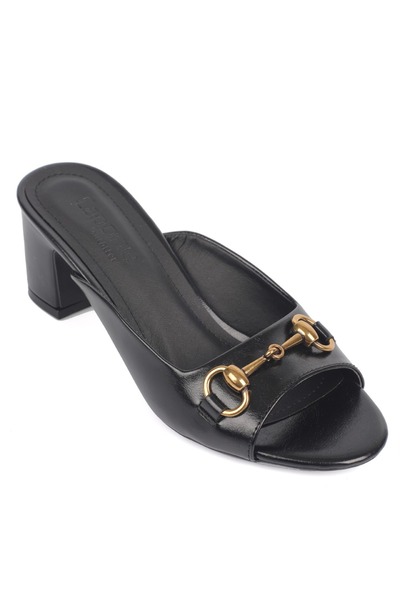 Capone Outfitters Melloney Medium Heeled Women's Slippers with Metal Buckle a...