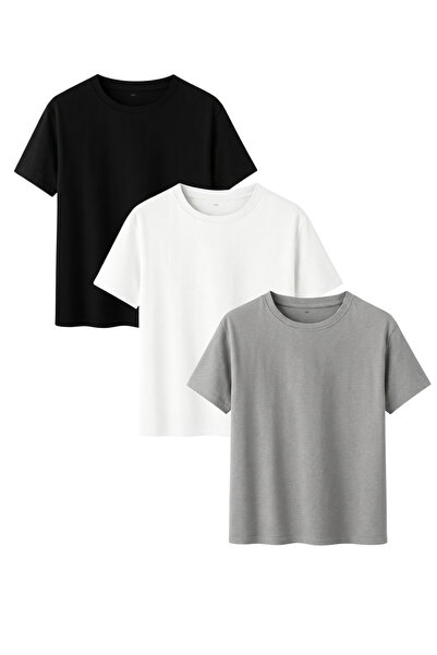 DK DAKSEL Negru Alb Gri Culoare Relaxed Fit Bumbac Tricou bărbați Pachet 3