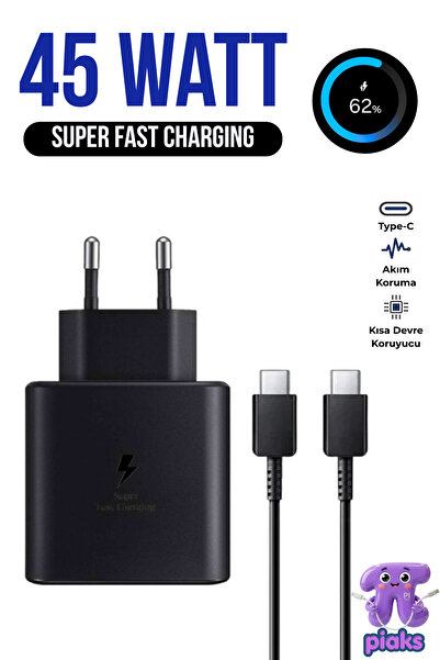 Piaks Samsung 45W Süper Hızlı Şarj Aleti Galaxy S26 S25 S24 S23 S22 Ultra Plu...