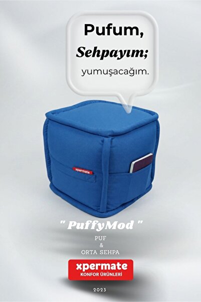 XPERMATE Kare Puf Sehpa Ayaksız Dekoratif Salon Pufu Yumuşak Oturma ve Ayak U...