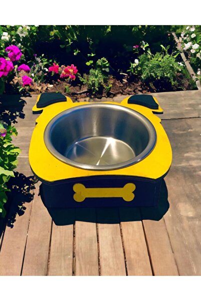 MUTLU PATİ AHŞAP KÖPEK MAMA VE SU KABI / Ahşap Ağaç üretim Kemik Desenli Çeli...