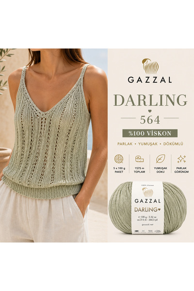 Gazzal Darling %100 Viskon El Örgü İpi 5’li Paket 500 Gr Parlak Yumuşak Yazlı...