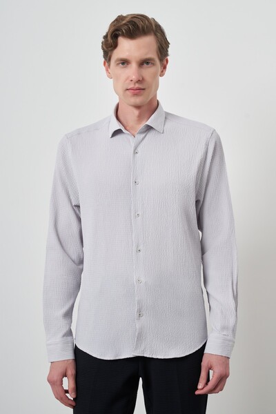 Morven Cămașă pentru bărbați Stone Seersucker Trend Patterned Dynamic Fit cu ...
