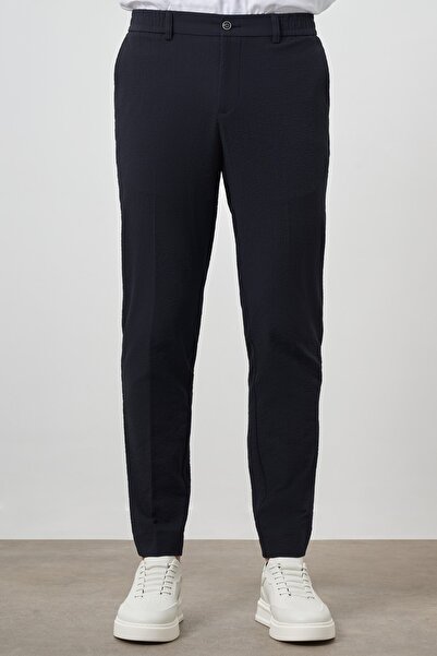 Morven Ανδρικό παντελόνι με ελαστικό μπλε Navy Polyester Slim Fit