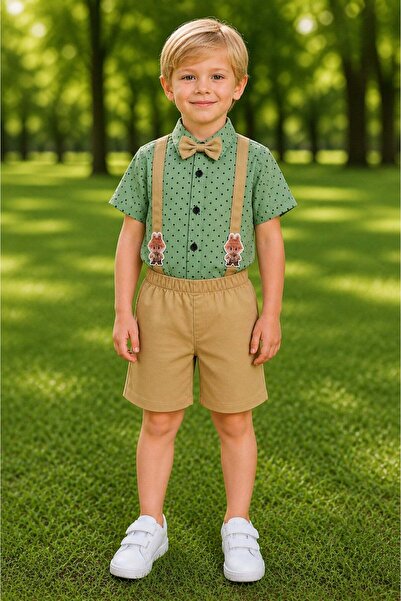 beboys Boy's Holiday Suit 4-6 Years Old Short-Sleeved Bow Tie Suspender Shirt...
