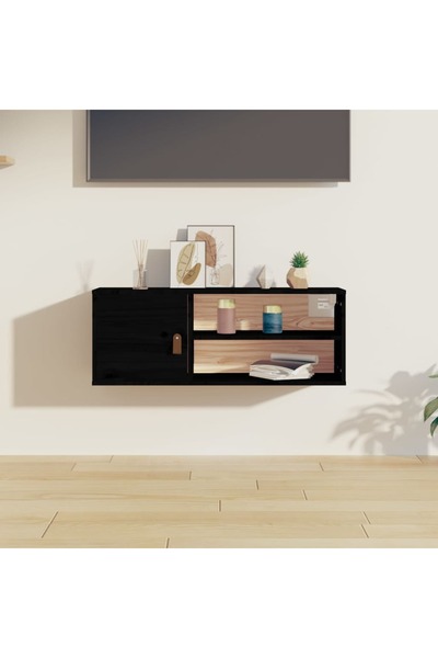 Concept Dulap de perete, negru, 80x30x30 cm, lemn masiv de pin