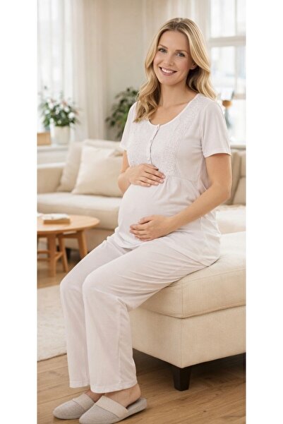 FLZ Maternity Pajama Set – Lace Detailed Maternity Pajamas Comfortable Summer...