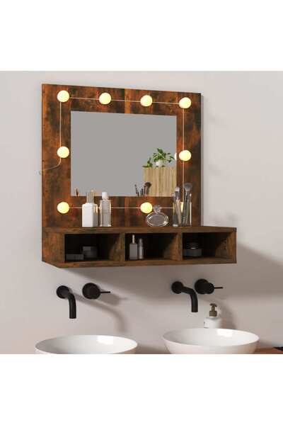 Concept Dulap cu oglindă și LED, stejar fumuriu, 60x31,5x62 cm