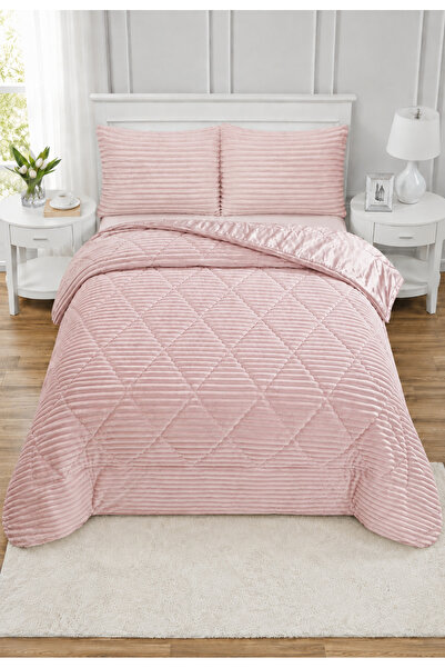LALHOME طقم غطاء سرير مزدوج من دستينا مقاس 220×240 سم - قماش فيلانيل مبطن ومح...