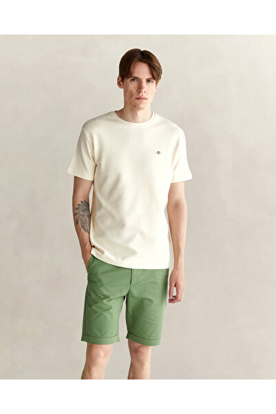Gant Erkek Krem Bisiklet Yaka Regular Fit Logolu T-Shirt