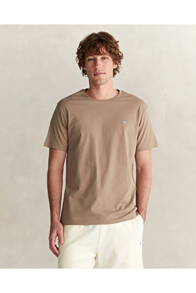 Gant Erkek Kahverengi Regular Fit Bisiklet Yaka Logolu T-Shirt