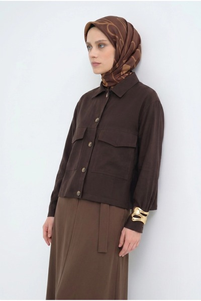 Armine Shirt Collar Buttoned Pocketed Jacket