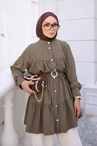 İmajButik Каки многопластова туника с копчета и колан