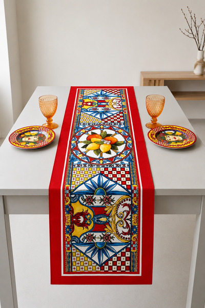 naya home 40x140cm Dokuma Leke Tutmaz Baskılı Tay Tüyü Kumaş Masa Örtüsü Deko...