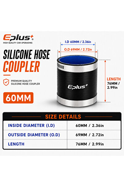 Choice6 ID 60MM EPLUS Black Silicone Tubing Straight Hose Coupler Universal C...