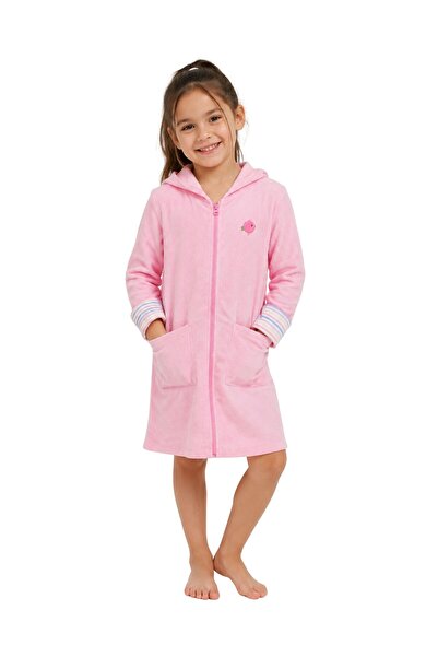 OrganicKid Towel Kız Çocuk Pembe Fermuarlı Bornoz