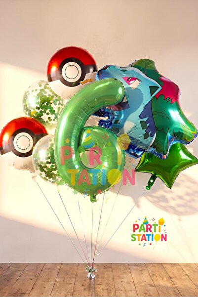 Parti Station Pokemon Bulbasaur Konsept 6 Yaş Balon Set Pokemon Bulbasaur Bal...