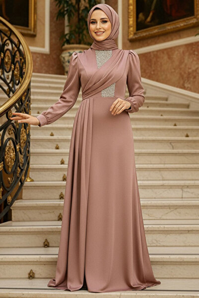 Neva Style Copper Satin Hijab Evening Dress with Tail 22891Bkr