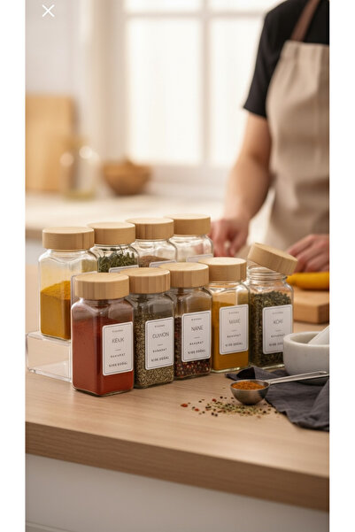 zezedesing Bamboo Lid 12-Piece Spice Set with 18 Angled Labels (With Spray Head)