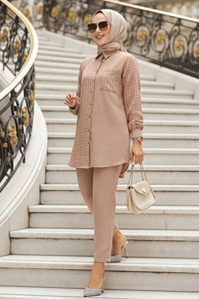 Neva Style مجموعة حجاب من فرو المنك بتفاصيل من القماش القطني 12191V