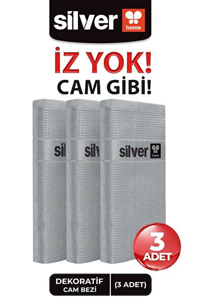 SİLVER HOME Mikrofiber 3lü Dekoratif Cam Bezi 42x68cm -gri