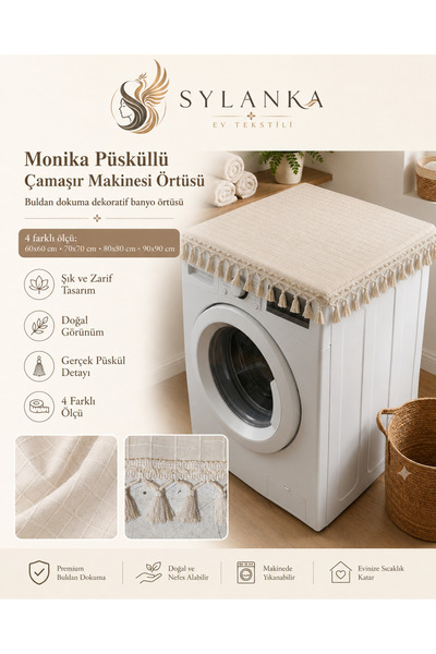 SYLANKA Monika Tasseled Washing Machine Cover - Dowry Cloth Decorative Bathro...