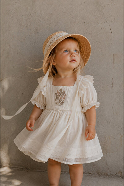 WONDRESS BABY Çiçek İşlemeli Dantelli Kız Bebek Elbise