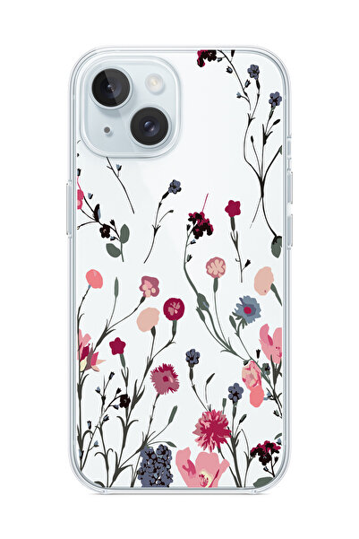 3GEN CASE İphone 13-14 Uyumlu Tatlı Çiçekler Desenli Şeffaf Silikon Kılıf