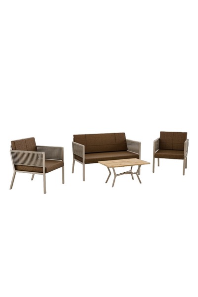 UPSTYLE Lido Bahçe & Balkon Oturma Takımı | Metal Karkas, 2+2 Koltuk, Cappuci...