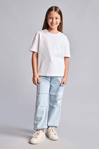 DeFacto Jogger Fit Elastic Waist Jean Light Blue Trousers for Boys H7278A826Sm