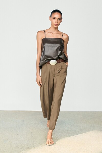 Massimo Dutti Dökümlü cropped geniş paça pantolon