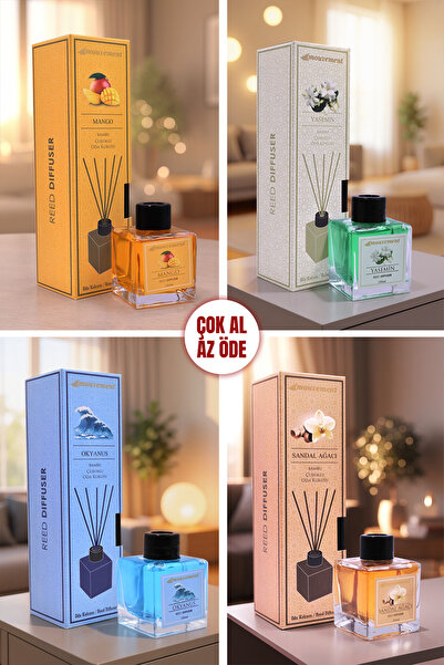 MOUVEMENT 4'Lü Çubuklu 100 ml Oda Kokusu Seti Çok Al Az Öde (Sandal Yasemin O...